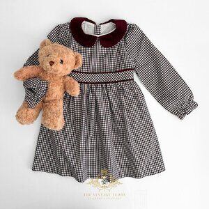 NWT Pretty Girls Long Sleeve Dress Fall Boutique Gingham Burgundy & Navy Blue 4T